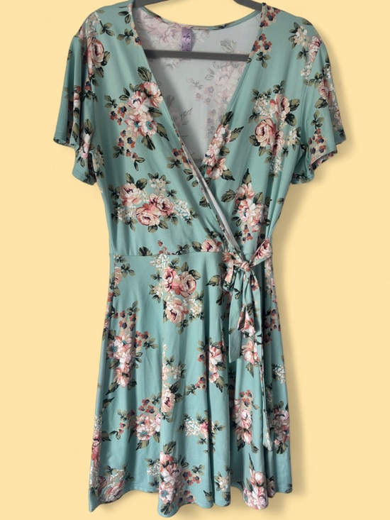 Alya Dresses & Skirts - Alya Mint Green Floral Wrap Midi Dress